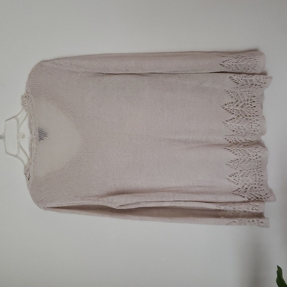 Talbot's linen crochet sweater, cream, crochet lace neck hem, summer sweater - Picture 6 of 7